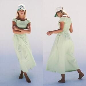 Free People Ceci Smocked Midi Mint Green Size Large NEW